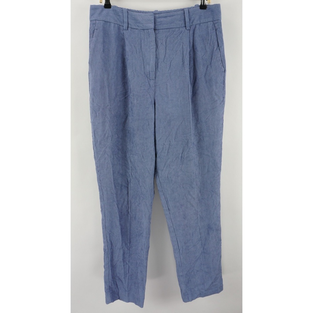 Reiss Thea Pleated Front Corduroy Trousers Women's Size 10 x 29" Blue Viscose
